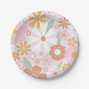 Retro Floral Wild Flower birthday Paper Plate