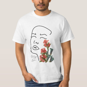 Retro floral woman face one line drawing blossom T-Shirt