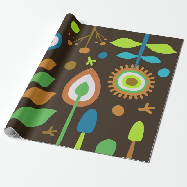 Retro Floral Wrapping Paper (Unrolled)