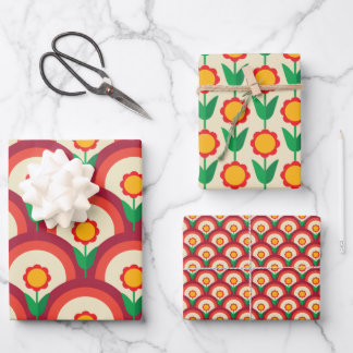 Retro Floral Wrapping Paper Sheets