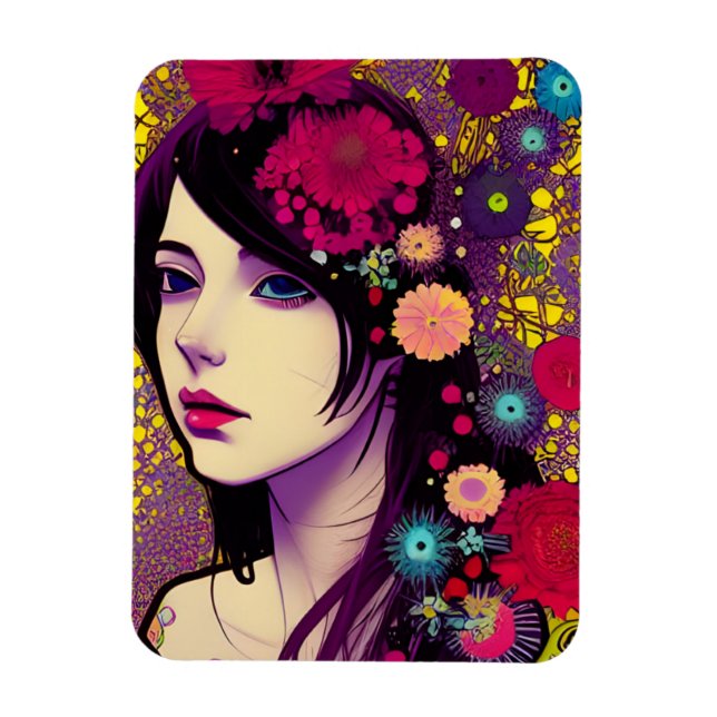 Retro FloralPunk Girl Magnet (Vertical)