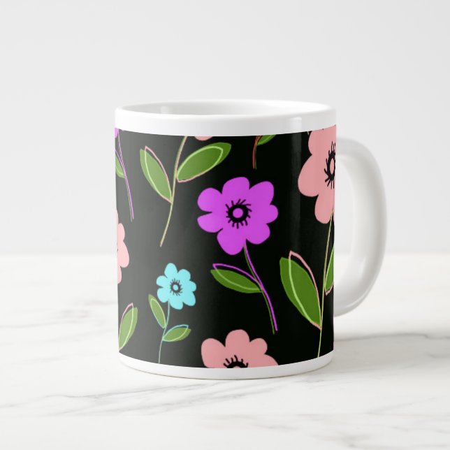 Retro Florals Large Coffee Mug (Front Right)