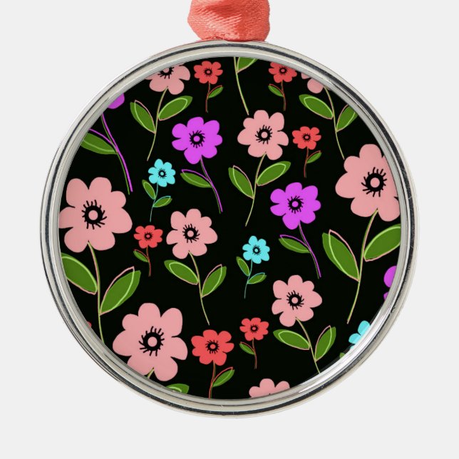 Retro Florals Metal Ornament (Front)