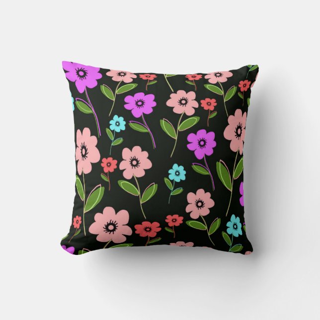 Retro Florals Throw Pillow (Front)