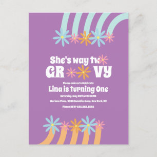 Retro Florals Way Two Groovy Birthday   Postcard
