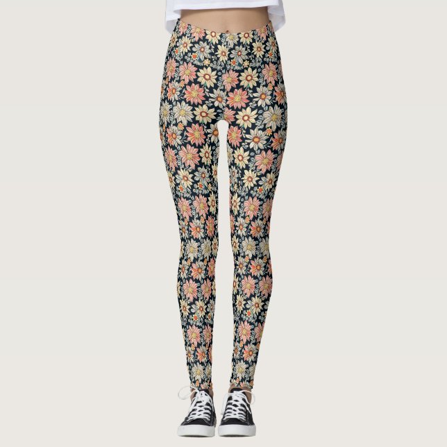Retro Flore Vintage marguerite Imprimer Leggings (Devant)