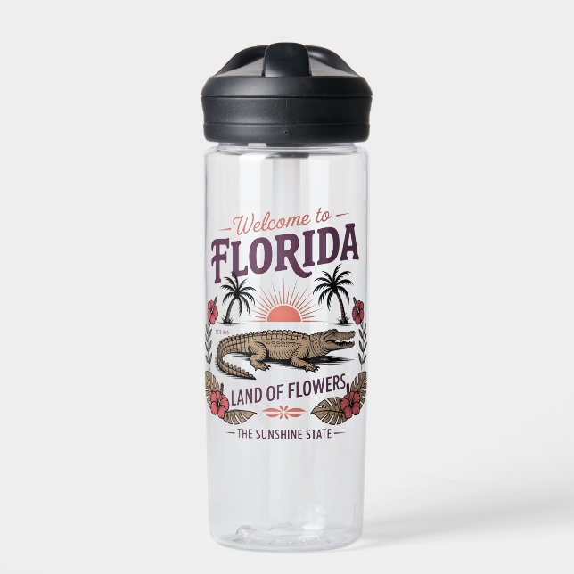Retro Florida Alligator | Sunshine State Vibes Water Bottle (Front)