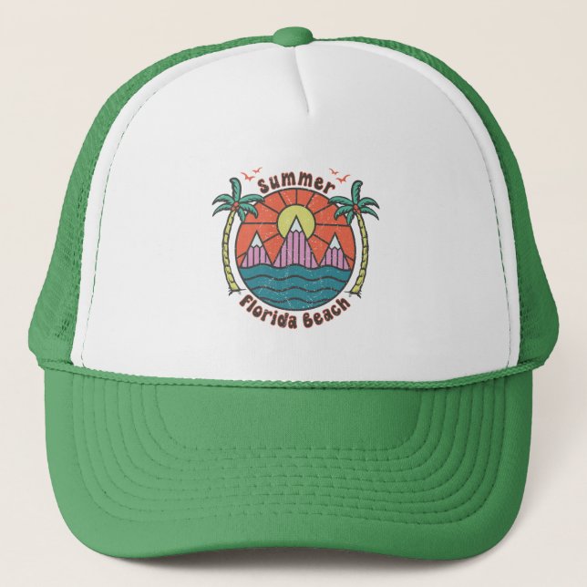 Retro Florida Beach Sunset Trucker Hat (Front)