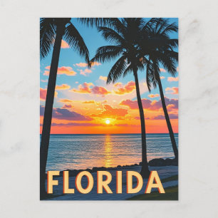 Retro Florida Coastal Scene: Palm Trees & Golden Postcard