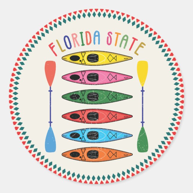 Retro Florida State Kayaking Classic Round Sticker (Front)