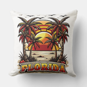 Retro Florida Sunset with Palm Trees Throw Pillow