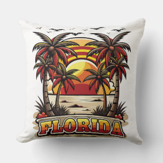 Retro Florida Sunset with Palm Trees Throw Pillow