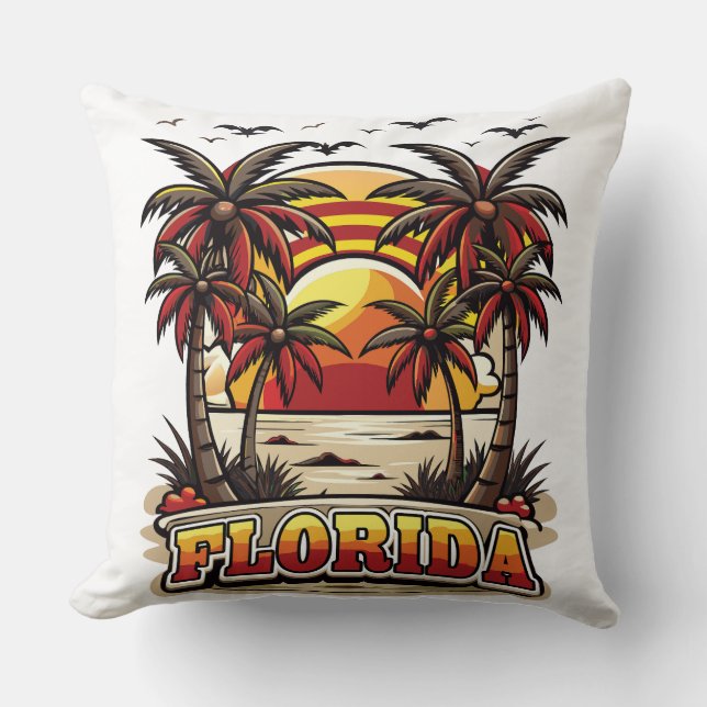 Retro Florida Sunset with Palm Trees Throw Pillow (Front)