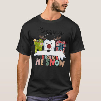 Retro Flossing Through The Snow Dental Christmas T T-Shirt