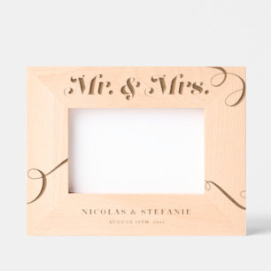 Retro Flourish Typography Mr. and Mrs. Wedding Etched Frames