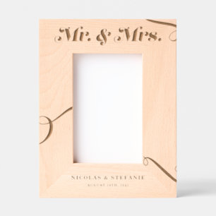 Retro Flourish Typography Mr. and Mrs. Wedding Etched Frames