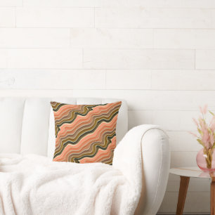 Retro Flow Wavy Stripes Earth-Tone Throw Pillow