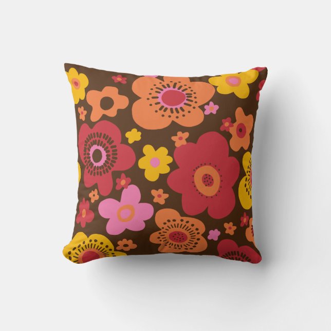 retro flower 60s 70s pattern pillow (Front)