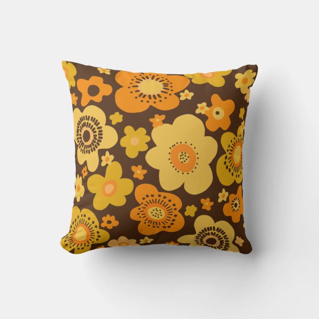 retro flower 60s 70s pattern pillow (Front)