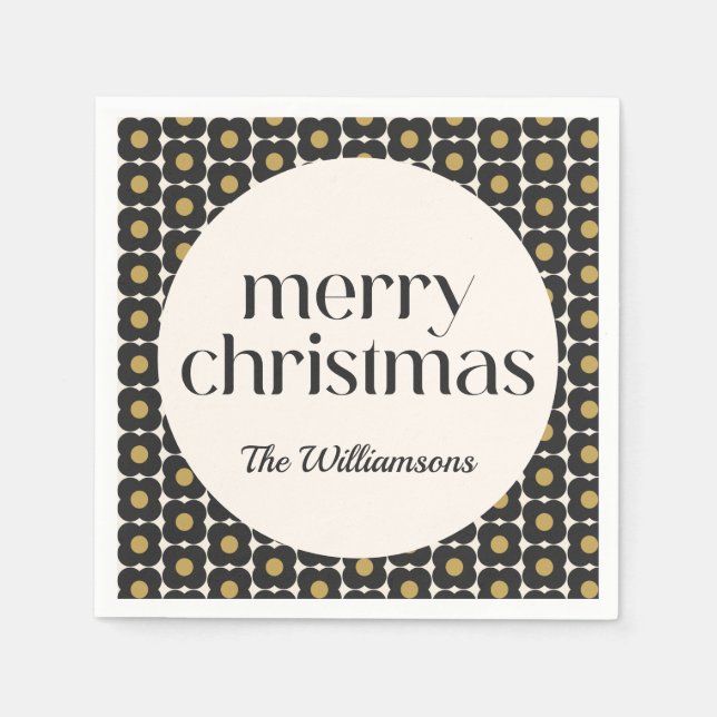 Retro Flower Black Gold Christmas Holiday Custom Napkin (Front)