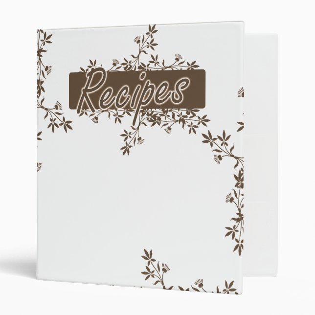 Retro Flower Border Recipes Binder - Brown (Front/Inside)
