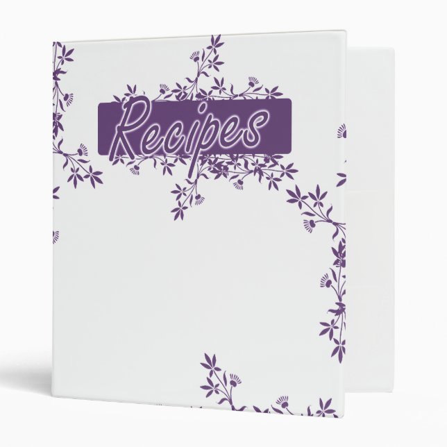 Retro Flower Border Recipes Binder - Purple (Front/Inside)