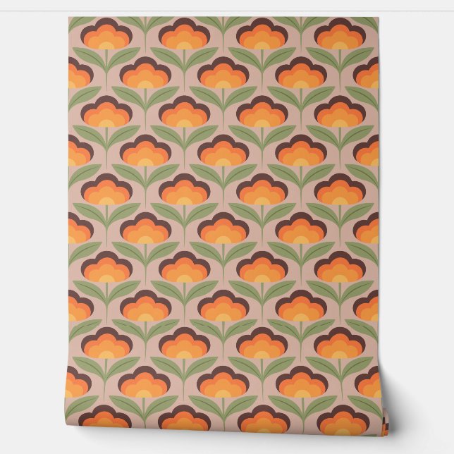 Retro flower brown and oranges on light background wallpaper (Unrolling)