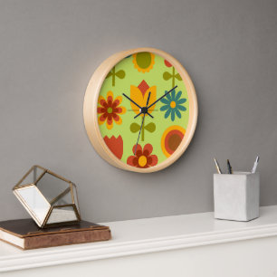 Retro Flower Clock- Natural Clock