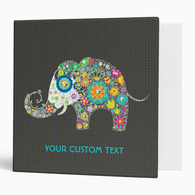 Retro Flower Elephant Black Diamond Texture Binder (Front/Inside)