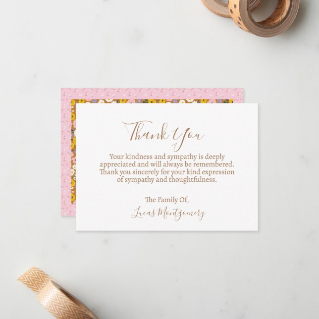 Retro Flower Funeral Thank You, Sympathy   Card (Front/Back In Situ)