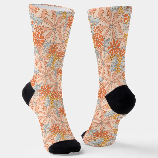 Retro Flower Garden Pattern Socks (Angled)