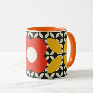 Retro Flower, Geo Pattern Red and Yellow Mug