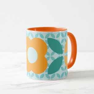 Retro Flower Geometric Pattern Orange Teal Mug