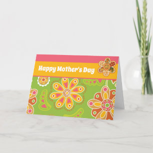 Retro Flower Green Pink Happy Mother's Day Card