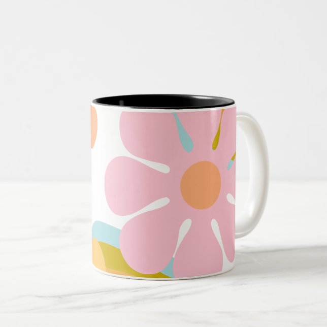Retro Flower Groovy Hippie 60s 70s Two-Tone Coffee Mug (Front Right)
