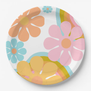 Retro Flower Groovy Hippie 60s Birthday Paper Plate