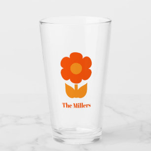 Retro Flower in 70s Orange Personalized Glass
