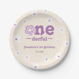 Retro Flower Isn't She Onedefrul 1st Birthday Paper Plate