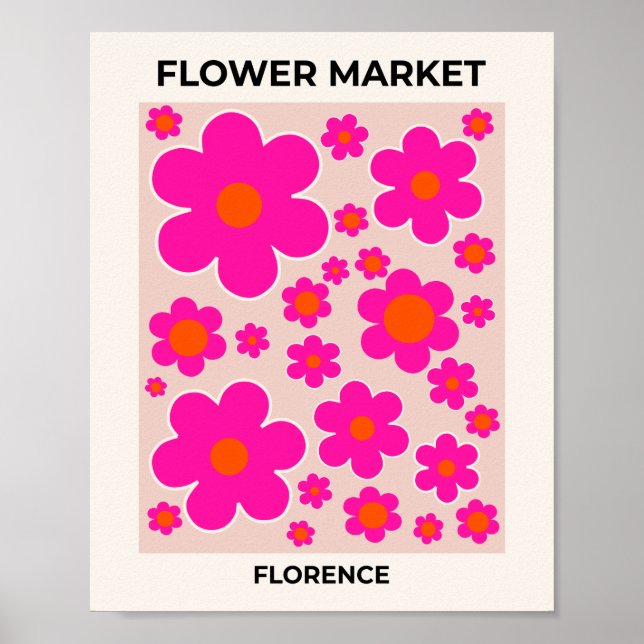 Retro Flower Market Florence Abstract Pink Floral Poster (Front)