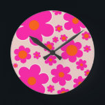 Retro Flower Market Florence Abstract Pink Floral Round Clock<br><div class="desc">Flower Market Stockholm: abstract floral art – retro flowers print – beige,  pink and orange.</div>