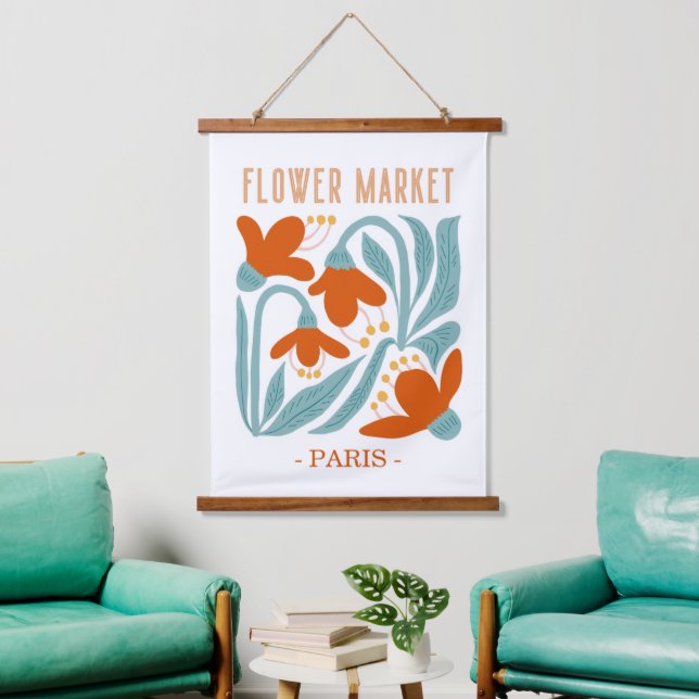 Retro Flower Market Paris Wall Tapestry  (Living Room)