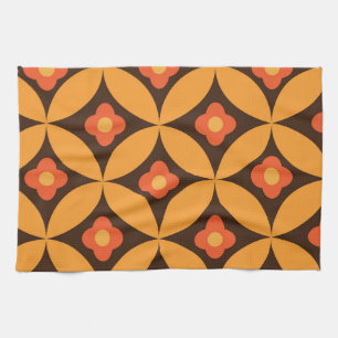 Retro flower on mid century circles orange kitchen towel