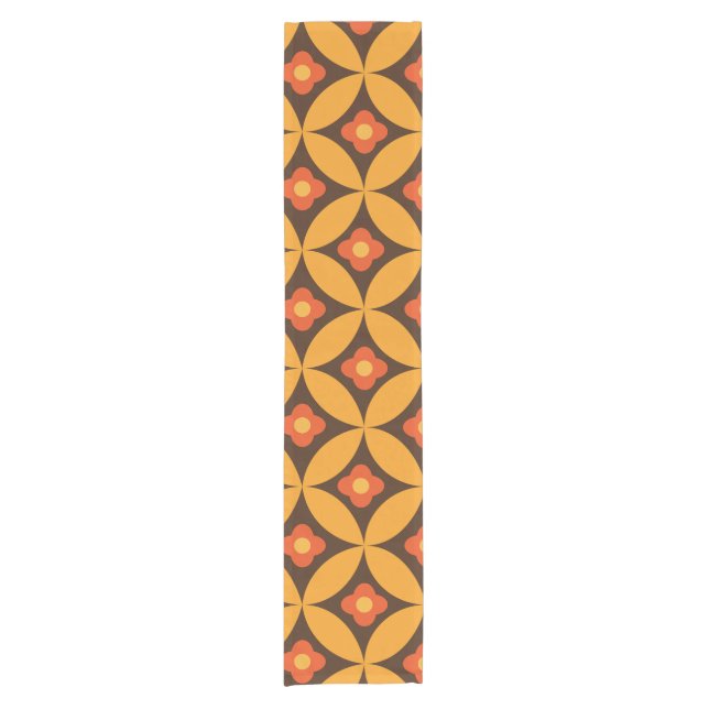 Retro Flower on Mid Century Circles orange  Short Table Runner (Front)