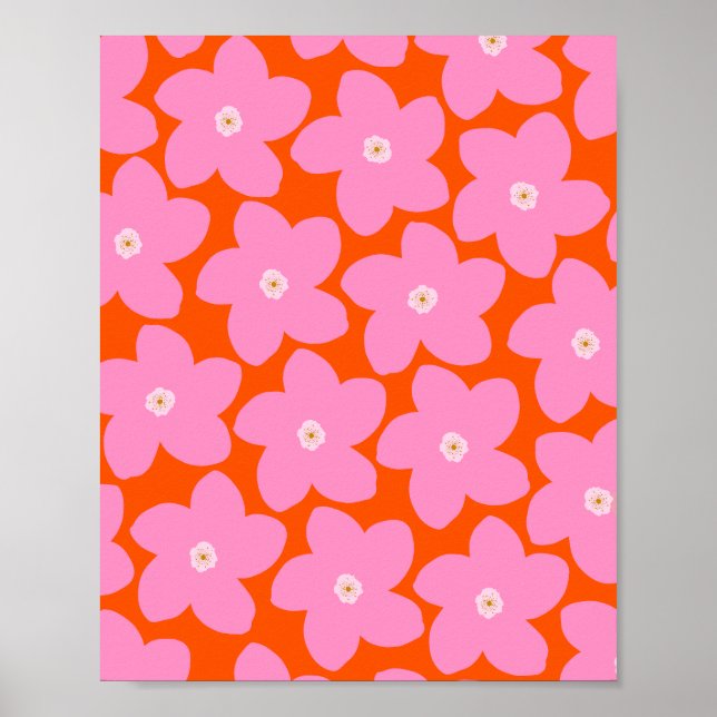 Retro Flower Orange And Pink Poster (Front)