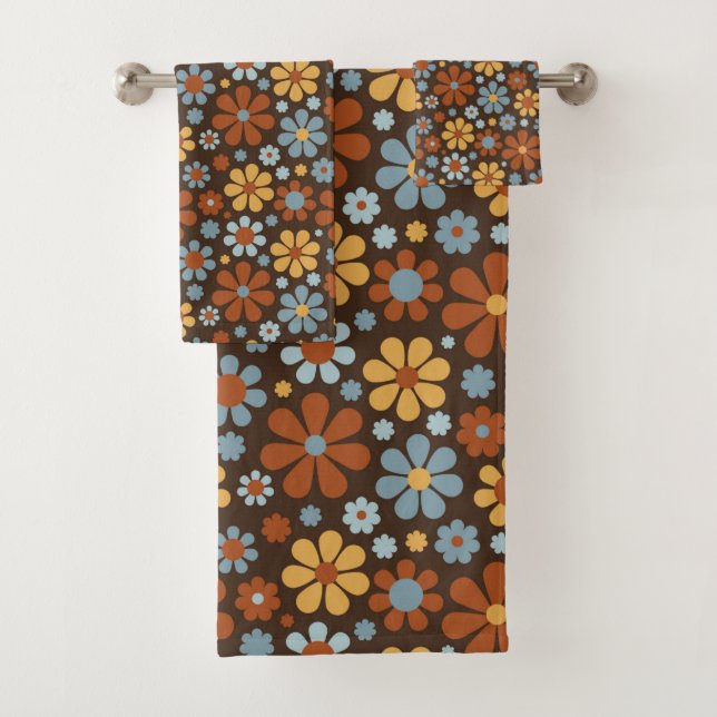 Retro Flower Pattern Bath Towel Set (Insitu)