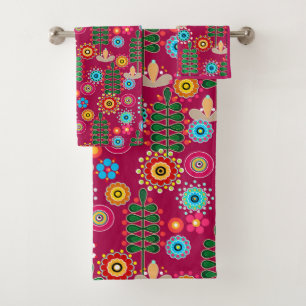 Retro, flower pattern bath towel set
