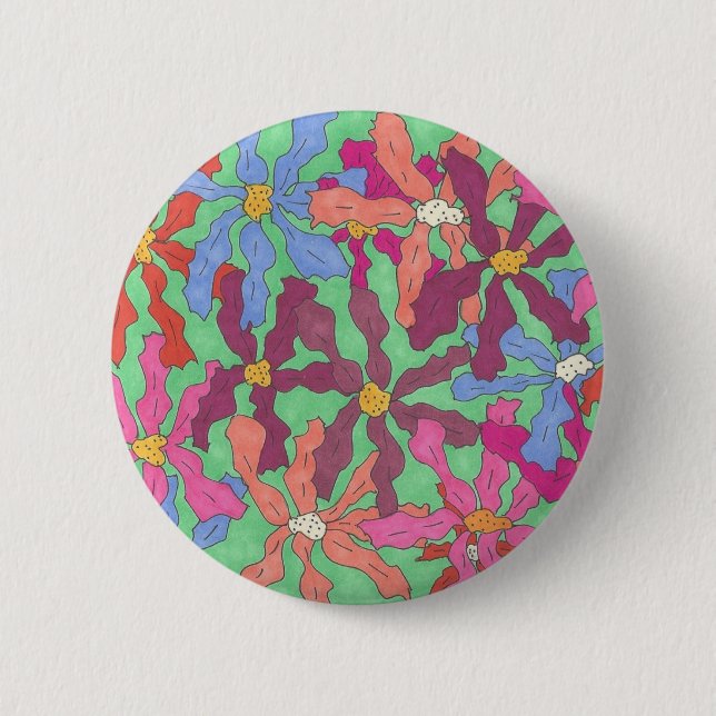 Retro Flower Pattern Boho Design 2 Inch Round Button (Front)