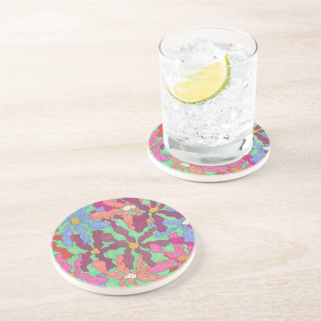 Retro Flower Pattern Boho Design Coaster (Side)
