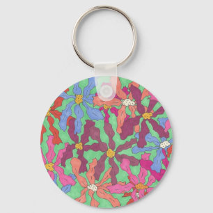 Retro Flower Pattern Boho Design Keychain
