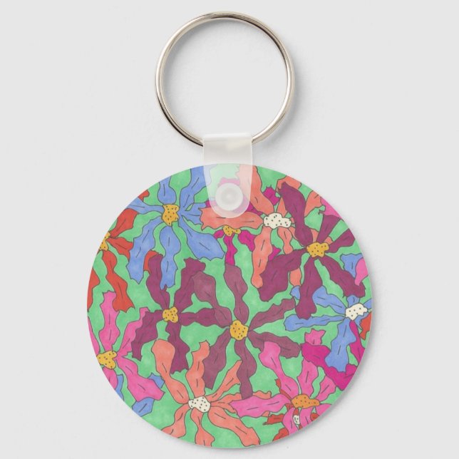 Retro Flower Pattern Boho Design Keychain (Front)